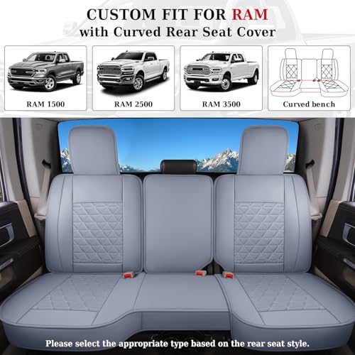 Image of Coverado Seat Covers for Dodge Ram Full Set, Waterproof Truck Car Seat Cover Protectors Custom Fit for 2002-2026 Dodge RAM 1500 2500 3500 with Curved Bench(Gray)