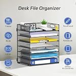 7-Tier Organisateur de fichiers papier pour bureau, organisateur de fichiers Mesh Desk avec poignée, classeur de fichiers papiers pour bureau Home School (Noir)
