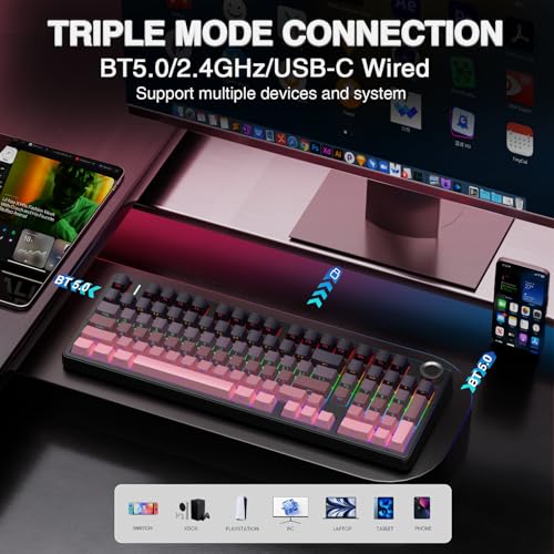 AULA F99 Pro Wireless Mechanical Keyboard with Knob,Tri-Mode BT5.0/USB-C/2.4GHz Hot Swappable Keyboard,Pre-lubed Switches,RGB Backlit Computer Gaming Keyboards - Image 4