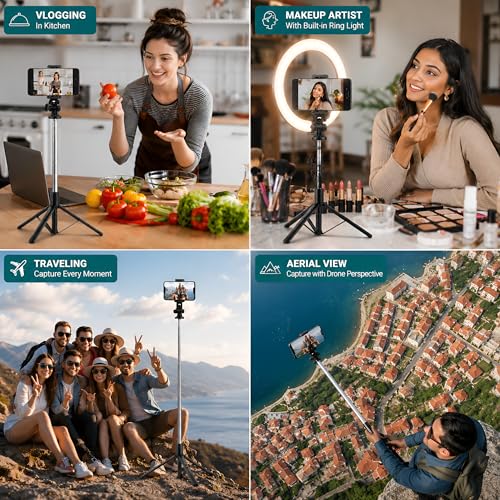 Image of S15 Selfie Stick Tripod 360 Rotation, Extendable Upto 62 inch Tripod Stand for Phone /Action Camera /DSLR Camera, Photoshoot Perfect for Vlogging