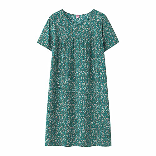 Generisch Camicia da notte da donna in cotone a maniche corte, pigiameria in cotone per lounge da notte morbida biancheria da notte per anziani estivi abito da notte Negligee maniche corte, verde