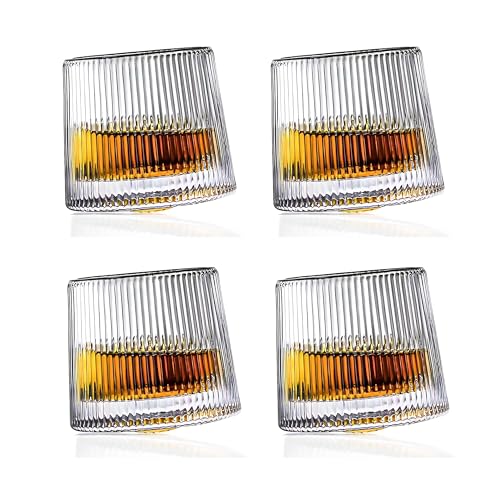 Set Bicchieri da Whisky in Vetro Rotante, Bicchieri Wisky con Fondo Sferico per Degustazione, Bicchiere Senza Gambo di Alta Qualità, 4 Pz Bicchieri Vetro Particolari per Rum, Gin, Amaro e Distillati