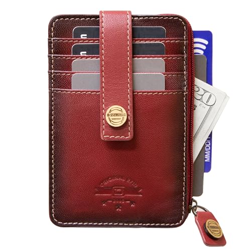 Image of ID Stronghold RFID Blocking Front Pocket Wallet - Slim Minimalist Genuine Leather Wallet with Zipper Coin Pocket (Mega Red)