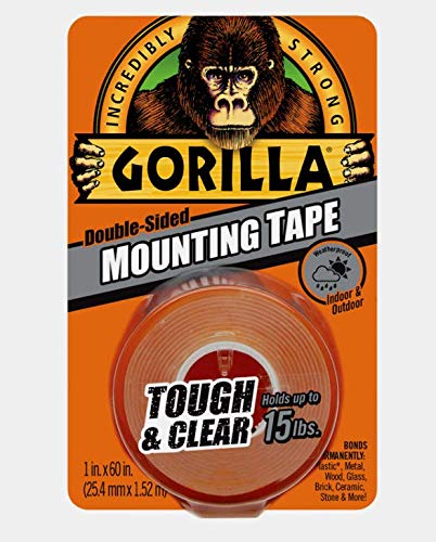 Gorilla MOUNTING TAPE Tough Clear Double-Sided In Out Holds 15 lbs 1" W x 60" L