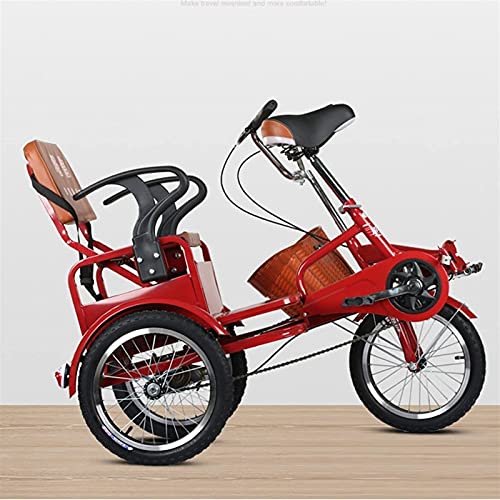 Triciclo plegable para adultos DINNA, bicicleta de 3 ruedas de 16 pulgadas, ejercicio y paseo, con canasto trasero y asiento trasero para adultos, ancianos, mujeres y hombres, color rojo miniatura 3