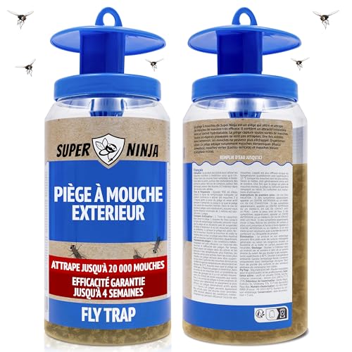 Super Ninja Piège à Mouche Extérieur – Attrape Mouche Réutilisable avec Attractif Non Toxique, Attrape Jusqu’à 20 000 Mouches, Piège Rechargeable...
