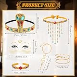 6Pcs Egyptian Costume Set for Women, Cleopatra Fancy Dress Kit with Cobra Headpiece, Snake Armband, Tassel Necklace, Gemstone Bracelet, Ring Tattoos Vintage Party Outfit for Halloween Cosplay - Image 2
