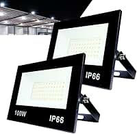 Kit com 2 Refletor LED Holofote 100W Branco Frio 6500K - IP66 à Prova d’Água Econômico para Jardim, Fachada e Quintal Premium