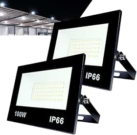 Kit com 2 Refletor LED Holofote 100W Branco Frio 6500K - IP66 à Prova d’Água Econômico para Jardim, Fachada e Quintal Premium