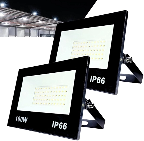 Kit com 2 Refletor LED Holofote 100W Branco Frio 6500K - IP66 à Prova d’Água Econômico para Jardim, Fachada e Quintal Premium
