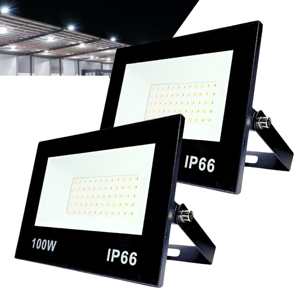 Kit com 2 Refletor LED Holofote 100W Branco Frio 6500K - IP66 à Prova d’Água Econômico para Jardim, Fachada e Quintal Premium
