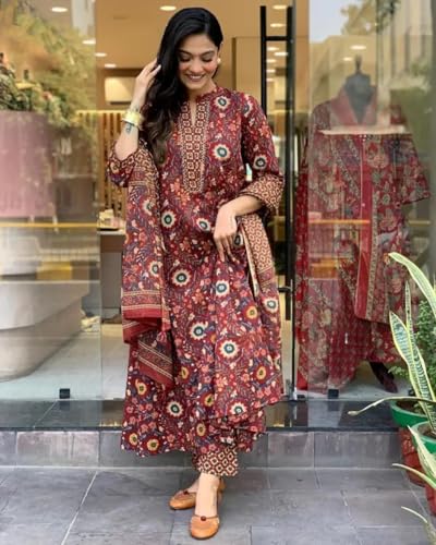 Image of PARTHVI|Women's Printed Flared Kurta with Pant and Printed Dupatta Sets | Ethnic Set | Dupatta Set | Suit Set | Kurta Set | Wedding Suit Set