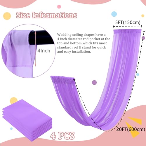 Image of FOTSHARER Ceiling Drapes for Weddings 5x20FT 4 Panels Lavender Wedding Ceiling Drapes Arch Draping Fabric Chiffon Ceiling Drapes Sheer Fabric Wedding Ceiling Curtain Drape for Weddings Ceremony