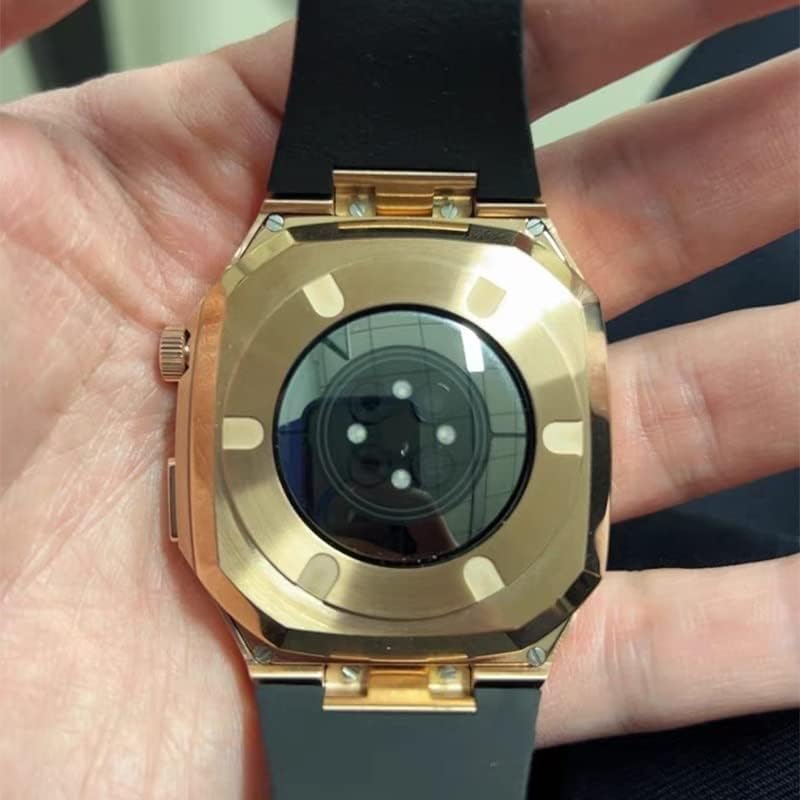 kanuz luxury metal casestrap for apple watch band series 8 7 45mm 41mm stainless steel strap rubber bracelet for iwatch 6 5 4 40 44mm color rg whi