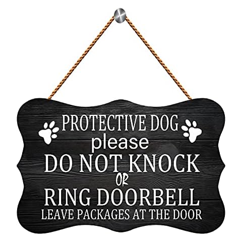 Licpact Protective Dog Please Do Not Knock or Ring Doorbell Ring Doorbell Leave Packages at The Door Wooden Sign 12 x 8 inch Wood Plank Design Hanging Sign Rustic Wood Farmhouse Home Decor Cover
