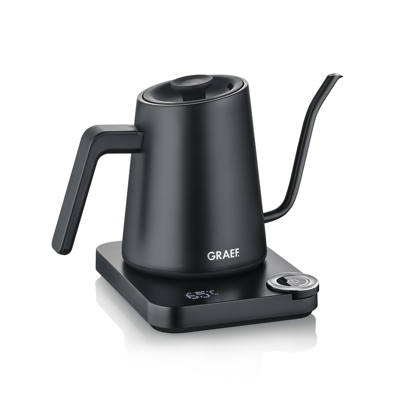 GRAEF Pour-Over Wasserkocher GK502, Temperatureinstellung & Timer, Schwanenhals-Ausguss, 900 ml, Schwarz-matt