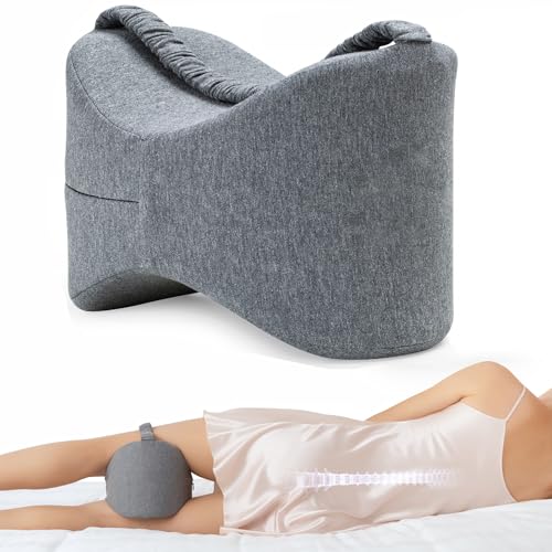 Knee Leg Pillow for Side Sleepers Leg Pillow for Side Sleeping with Strap-100% Memory Foam Wedge Contour Spacer Cushion for Back
