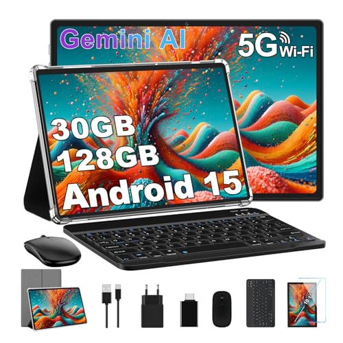 Dghrti Tablet 10 Zoll Android 14, 22GB RAM +128GB ROM/TF 1TB, Octa-Core CPU, 8000mAh Akku, BT5.0, 8MP+5MP, Dual WLAN, Widevine L1, Augenschutz, Tablet mit Tastatur & Maus Metallkörper,Grau