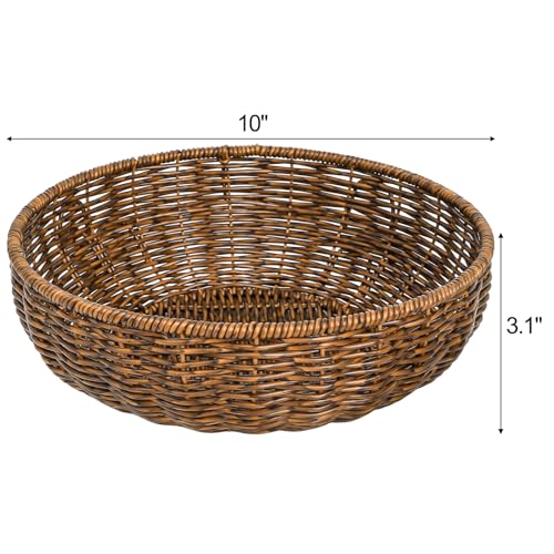 Hedume 3 Pack Round Wicker Baskets, Fruits Bread Baskets, Tabletop Food Serving Baskets Trays, Handwoven Storage Basket Bin, Fruit Vegetables Sundries Storage Basket for Home, Restaurant, Bakery - Thumbnail 5