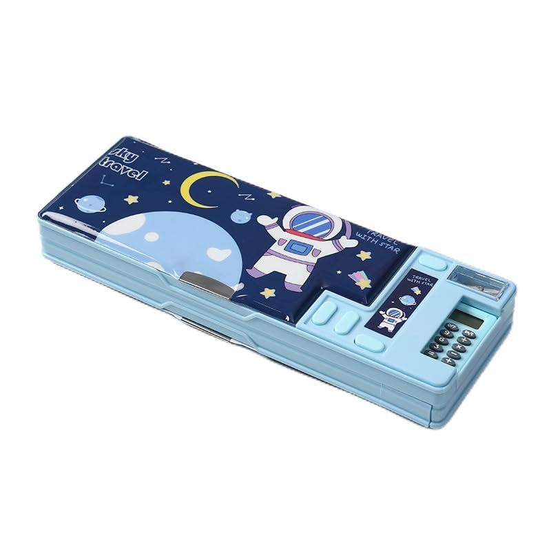 Multifunctional Astronaut Pencil Case with Calculator and Roller Blade, Multifunctional Stationery Organiser, School Stationery Gift Set, Unique, Suitable for Kids Teens (Blue)