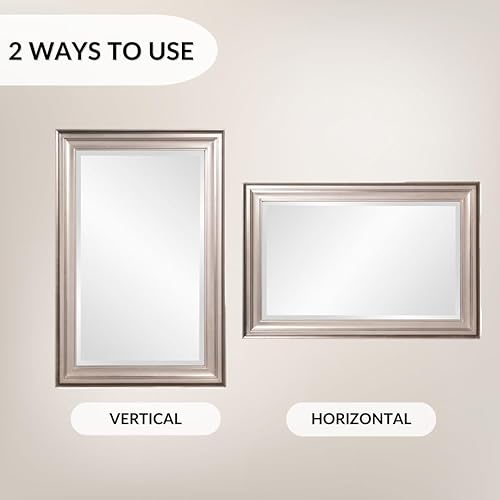 Miniatura 4 de Howard Elliott George Espejo de pared rectangular de plata brillante, espejos rectangulares colgantes con marco de madera para decoración del hogar,