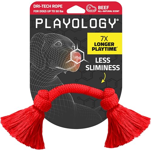 Playology Dog Toys | Dri-Tech Rope Tug of War Dog Toy for Tough Chewers | Beef Scented Medium Tug Rope Toys for Dogs
