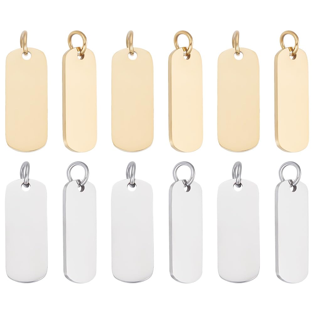 UNICRAFTALE 12Pcs 2 Colors Stainless Steel Stamping Tag Rectangle Stamping Blank Tag Pendants with Jump Ring Blank Dog Tags Metal Stamping Tags for DIY Decorative Craft Pet Dog Tags