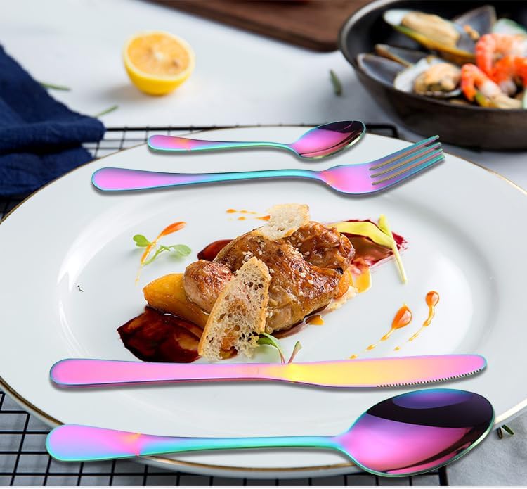 Silverware Flatware Cutlery Set, 24-piece Knife, Fork And Spoon Cutlery Set Black High-end Gift Box Knife, Fork And Spoon(Rose Gold)