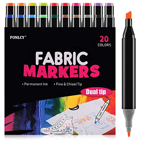 Fabric Markers Pens Permanent 20 Colors,Fabric Paint Art Markers Set with Dual Tips,Safe Graffiti Makers for Cloth Canvas Bags Shoes T-shirts