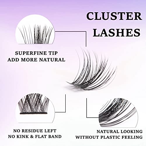 Cluster Lashes 144 Clusters Individual Lashes DIY Lash Extensions 10-16mm Length Reusable Soft Natural False Eyelashes Super Thin Band Wide Stem Eyelash Extensions for Makeup at Home - Image 2