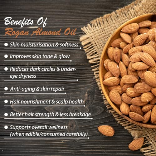 Image of Rogan Badam Oil | 100% Pure Cold Pressed Almond Oil for Hair Growth & Skin Glow | Rich in Vitamin E, Reduces Hair Fall, Deeply Moisturizes Face & Body | Ayurvedic Massage Oil | 120 ml