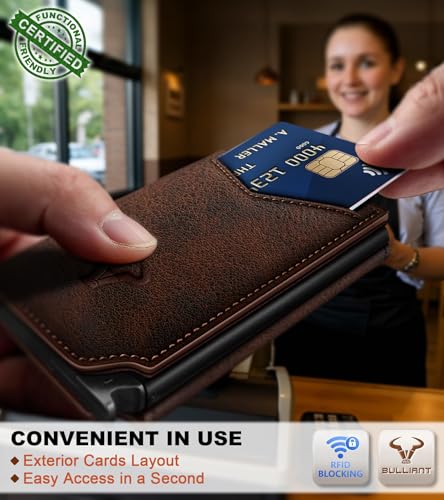 Image of BULLIANT Men Wallet Leather Wallet Card Holders Money Clip for Men 10Cards-Magnetic Flip on Metal Case