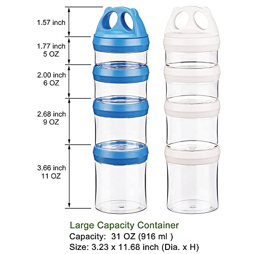 Image of BeneLabel Stackable Food Storage Containers with Twist Lock System - BPA-Free Tritan Containers for Travel, Formula, Protein Powder, Snacks - Leakproof & Dishwasher Safe (Blue and White, 31oz per)