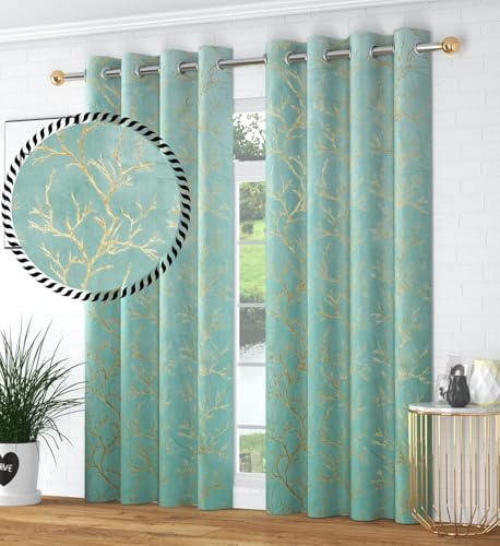 Image of Homefab India Velvet Curtains Room Darkening - Window 6 feet, Pack of 2 Curtain /Panel, Aqua Island