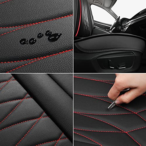 Kvs Leather Car Seat Covers- Automotive Seat Covers Cushions Universal Fit For Most Sedan, Suv, Pick-Up, Waterproof Cooling Auto Interior Accessories, Airbag Compatible (Front Pair, Black &Red) #TOP4