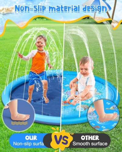 YSJILIDE Non-Slip Large Sprinkler Splash Play Mat,Splash Pad for Kids and Dog (Blue, XXXL-102) - image 4