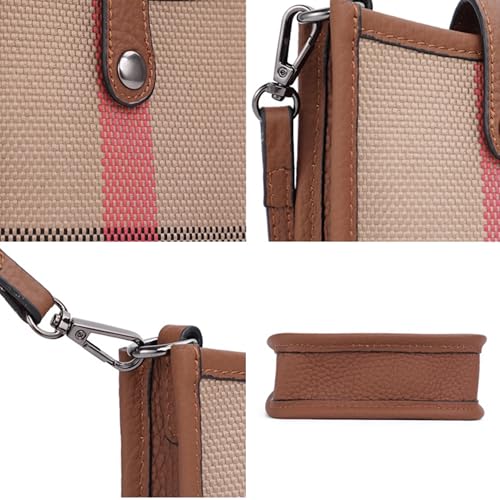 Genuine Leather Plaid Canvas Crossbody Bag, Small 6