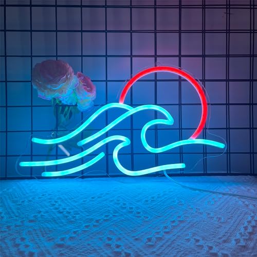 Wellen Neon Schilder für Wanddekor, Anywin Dimmbare Sonnenaufgang Sonnenuntergang Neon Lampe LED Leuchten für Wohnzimmer, Schlafzimmer Gaming Room,Coole Geschenke für Freunde Kinder Erwachsene