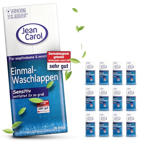 Jean Carol Einmal-Waschlappen Sensitiv Vorteilspack 13er Pack (13 x 28 Stück) trockene Tücher für die Pflege zuhause und unterwegs
