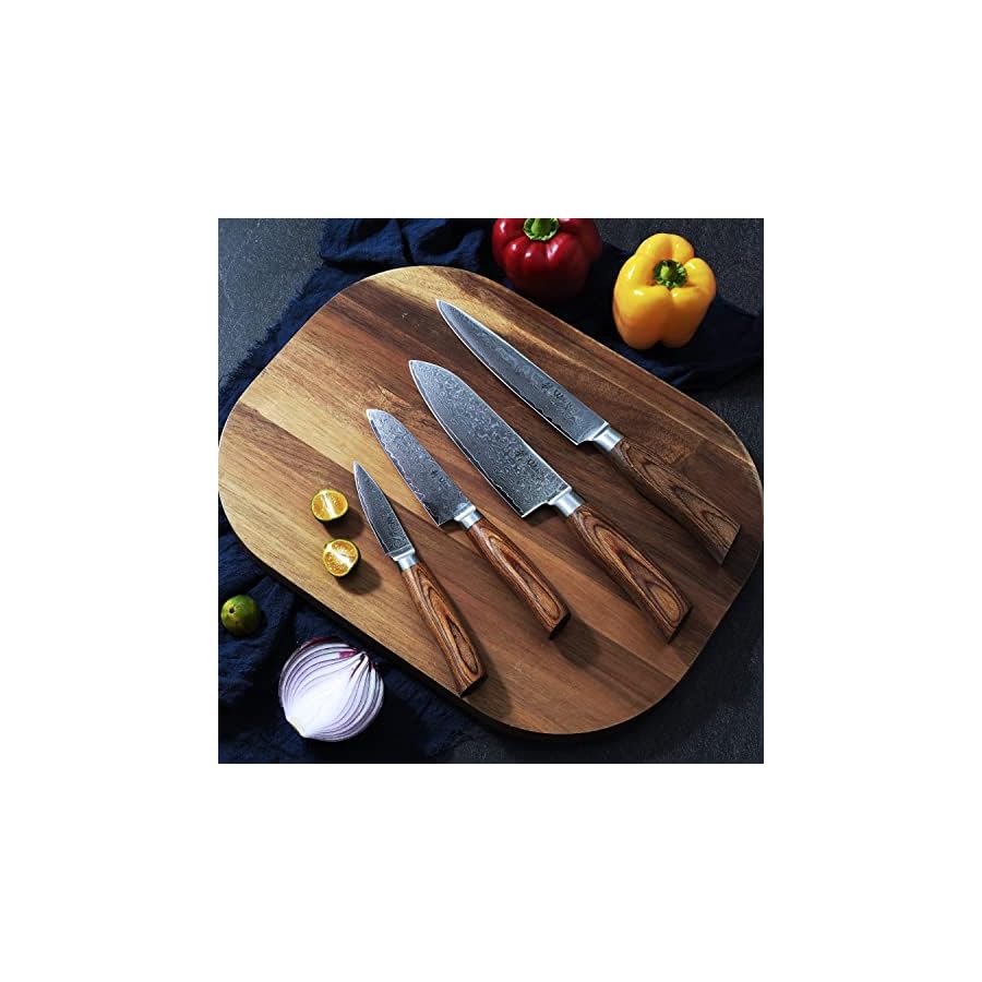 Wakoli-Edib-pro-4-pcs-Damascus-Knife-Set-made-of-Japanese-Damascus-Steel-with-VG10-Core-I-Professional-Kitchen-Chef-Knife-Set-with-brown-Pakka-Wood-Handle-in-Wooden-Gift-Box Wakoli Kitchen Knife Set, 4 Pieces Professional Chef Knife Set made from 67 Layers of Damascus Steel with VG10 Core, Damascus Knife with Ergonomic Pakkawood Handles in Wooden Gift Box (EDIB Pro 4-pcs)