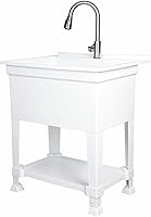 UTILITYSINKS Freestanding Utility Sink 30x24 White, USA-Made Laundry Garage Sink with Faucet & Supply Line