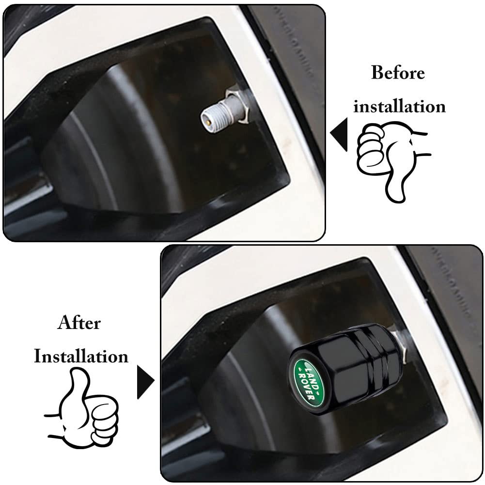 Munyday Car Tire Valve Stem Caps for Land Rover, 4pcs Air Caps Cover, Dust Proof, with O Rubber Seal, Hexagon Design, Universal for Cars, SUVs, Bike, Trucks and Motorcycles(Black) (DAUS34)