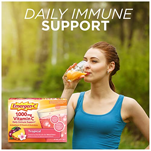 Emergen-C 1000Mg Vitamin C Powder, With Antioxidants, B Vitamins And Electrolytes, Vitamin C Supplements For Immune Support, Caffeine Free Fizzy Drink Mix, Tropical Flavor - 30 Count/1 Month Supply #TOP1