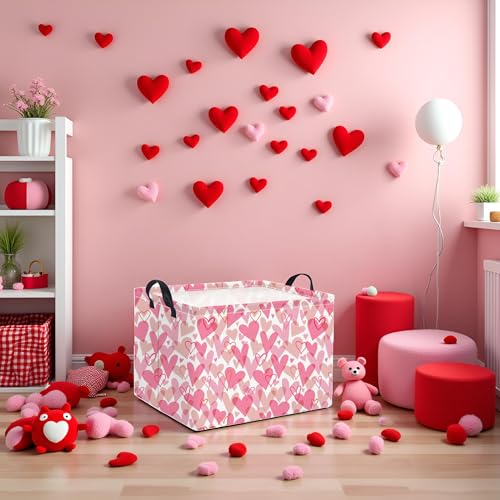 Image of Rectangular Valentines Basket for Women Girls Storage Bin Organizer Box Shelf Room Decor(Romantic Hearts)