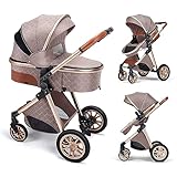 3 in 1 Baby Travel System Infant Baby Stroller Pushchair High Landscape Reversible Foldable Portable Stroller Newborn Pram Reclining Baby Carriage (2in1 Brown)