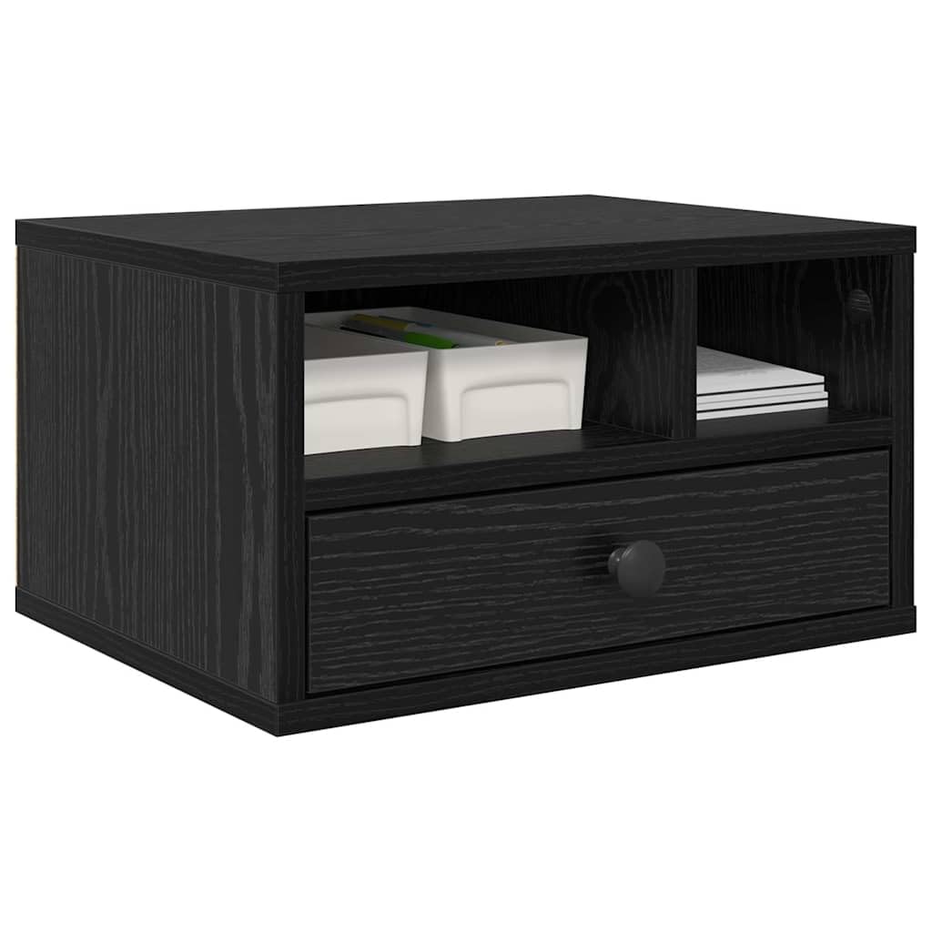 Druckerständer Holzwerkstoff Schwarz Eichen-Optik 40x32x24 cm | Herausziehbare Schublade mit Rollen, viel Stauraum, modernes Design, pflegeleicht mit feuchtem Tuch