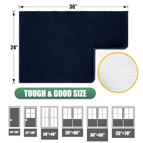 IM HOME Chenille Absorbent Outdoor Doormat 30" x 20", Washable Muddy Door Mats for Dog Non Slip Indoor Doormat Dog Mat for Muddy Paw Front Inside Doormats for Entryway Navy Blue