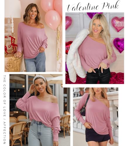 Image of Aifer Women's Off The Shoulder Tops Sexy Long Sleeve Shirts Oversized Fashion Casual Batwing Sweaters Pullover Tunic Tops
