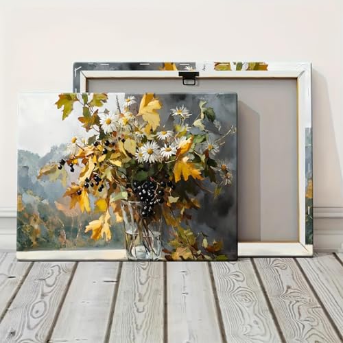 Peinture feuilles d'automne grand format salon cadre intérieur 85x135