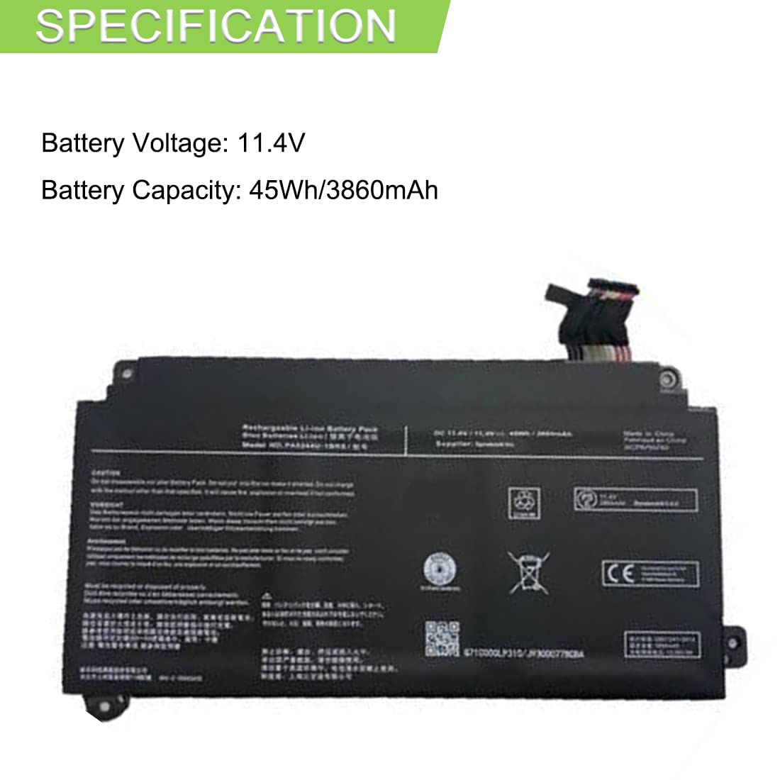 XITAIAN 11.4V 45Wh 3860mAh PA5344U-1BRS Remplacement Batterie pour